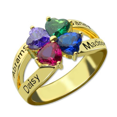 Family Ring for Mom Four Clover Hearts in 18ct Gold