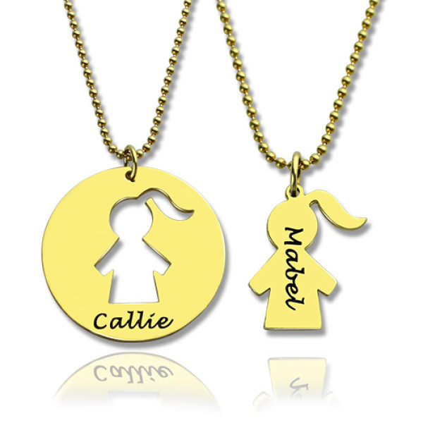 Mother and Child Necklace Set with Name 18ct Gold