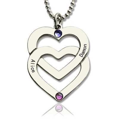 Personalized Double Heart Necklace Engraved Name Sterling Silver