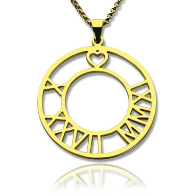 18ct Gold Roman Numeral Disc Necklace