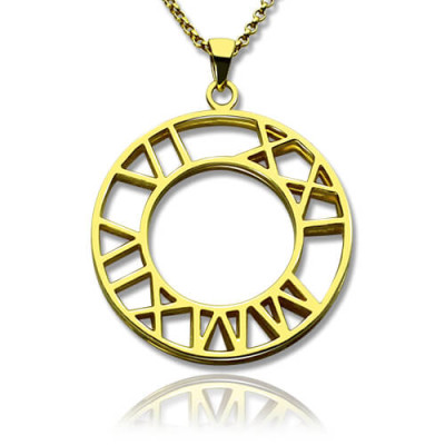Double Circle Roman Numeral Necklace Clock Design Gold Plated Silver