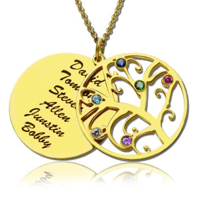 18ct Gold Family Tree Birthstone Name Necklace 