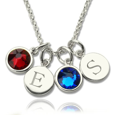 Personalized Double Initial Charm Necklace with Birthstone 