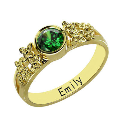 Personalized Flower Engagement Birthstone Name Ring Gold Plated Silver 