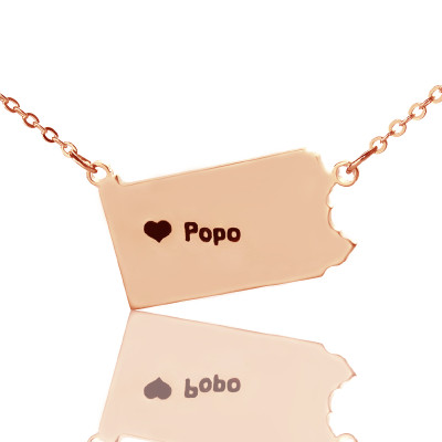 Personalized PA State USA Map Necklace With Heart  Name Rose Gold