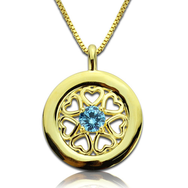 Personalized Hearts Around Necklace with Birthstone 18ct Gold 