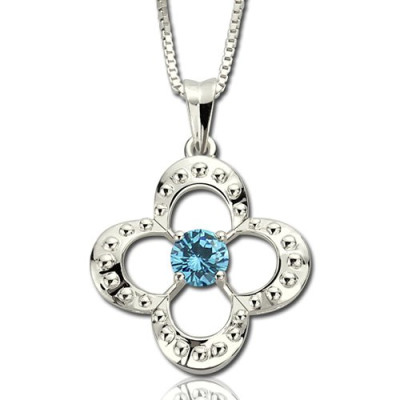 Birthstone Four Clover Good Lucky Charm Necklace Sterling Silver 