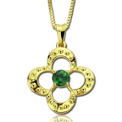 Clover Lucky Charm Necklace with Birthstone 18ct Gold 