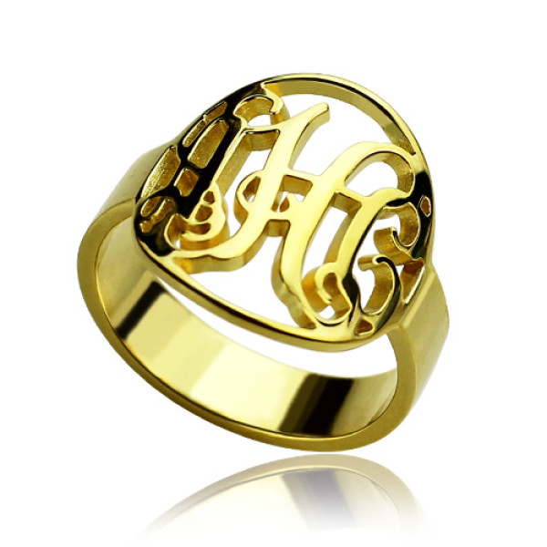 Custom Circle Cut Out Monogrammed Ring 18ct Gold