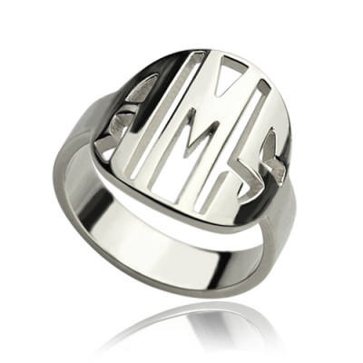 Personalized Cut Out Block Monogram Ring Sterling Silver