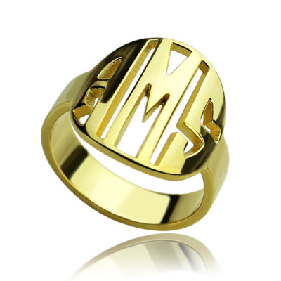 Personalized Block Circle Monogram Ring 18ct Gold
