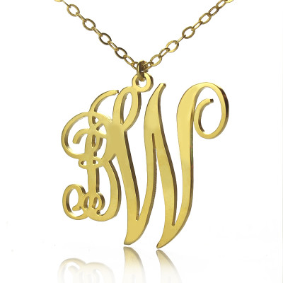 Personailzed Vine Font 2 Initial Monogram Necklace 18ct Gold