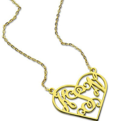 Cut Out Heart Monogram Necklace 18ct Gold