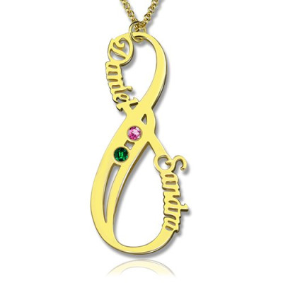 Vertical Infinity Name Necklace with Birthstones 18ct Gold 