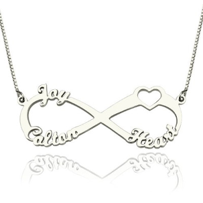 Heart Infinity Necklace 3 Names Sterling Silver
