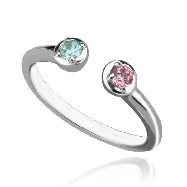 2 Stone Dual Birthstone Cuff Ring Sterling Silver 