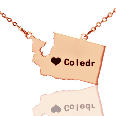 Washington State USA Map Necklace With Heart  Name Rose Gold