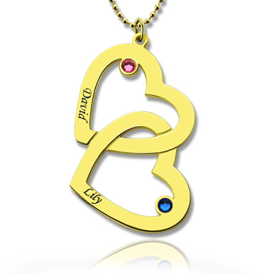 Custom Birthstone Heart in Heart Name Necklace 18ct Gold 