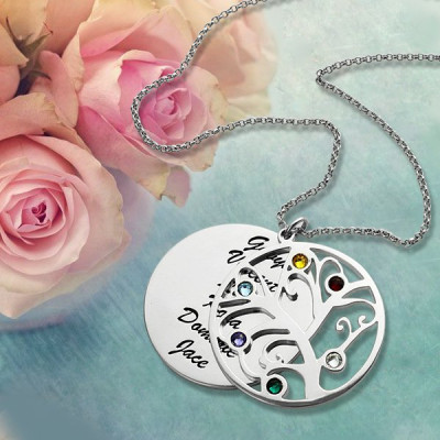 Family Tree Pendant Necklace With Birthstone Silver 