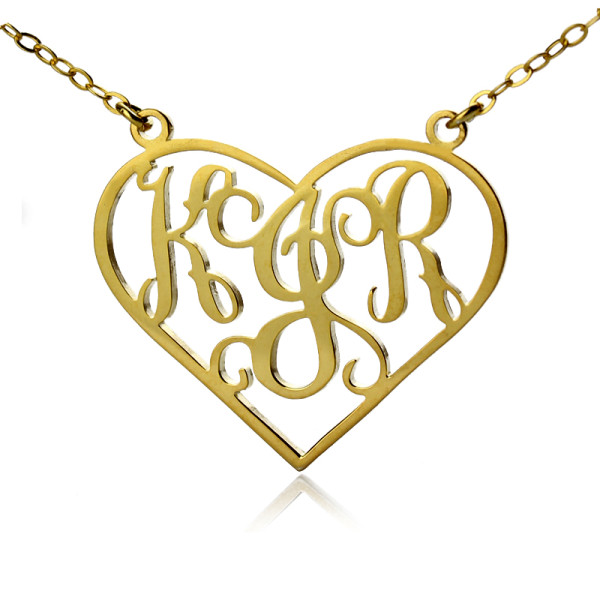 Solid Gold Initial Monogram Personalized Heart Necklace