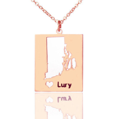 Personalized Rhode State Dog Tag With Heart  Name Rose Gold Plate