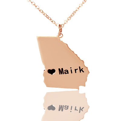Custom Georgia State Shaped Necklaces With Heart  Name Rose Gold