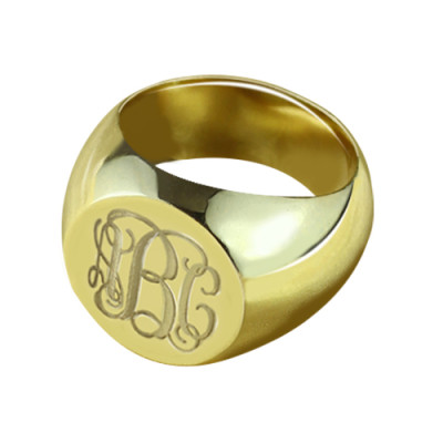 Engraved Circle Monogram Signet Ring 18ct Gold