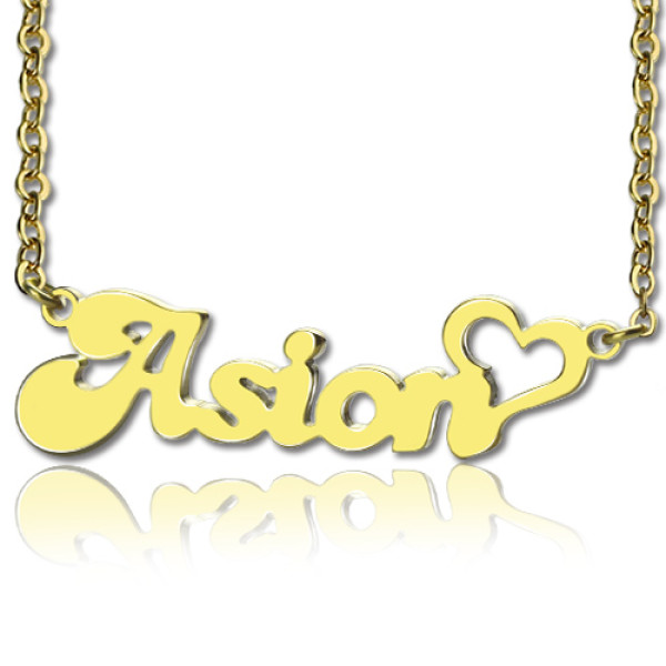 Personalized BANANA Font Heart Shape Name Necklace Solid Gold