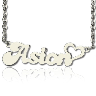 Custom BANANA Font Heart Shape Name Necklace White Gold  18ct