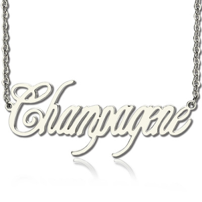 Solid White Gold Personalized Champagne Font Name Necklace