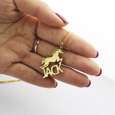 Kids Name Necklace with Horse 18ct Gold