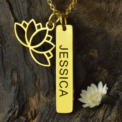 Yoga Lotus Flower Bar Necklace 18ct Gold