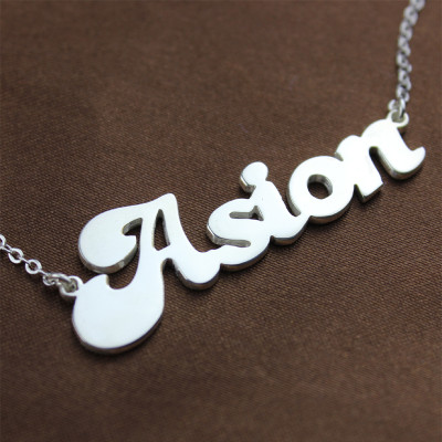 Personalized 18ct Solid White Gold BANANA Font Style Name Necklace