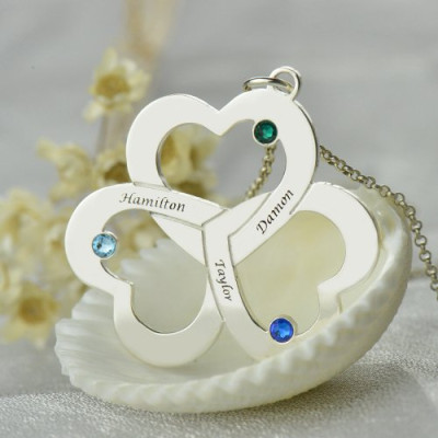 Personalized Three Triple Heart Shamrocks Necklace with Name