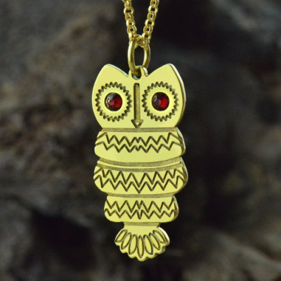 Cute Birthstone Owl Name Necklace 18ct Gold 