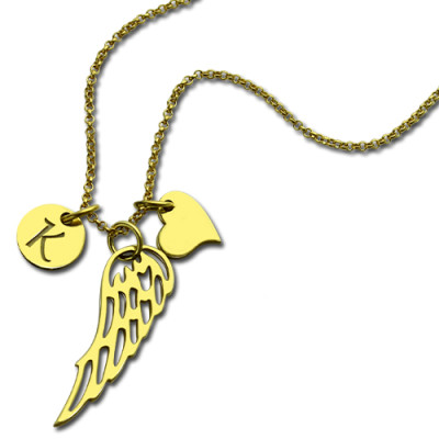 Good Luck Angel Wing Necklace with Initial Charm 18ct Gold