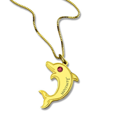 Dolphin Pendant Necklace with Birthstone  Name 18ct Gold 
