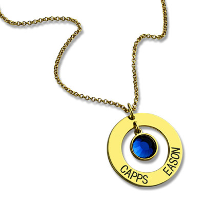 Personalized Circle Name Necklace With Birthstone 18ct Gold Silver 
