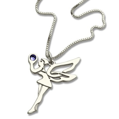 Personalized Fairy Birthstone Necklace for Girls Sterling Silver 