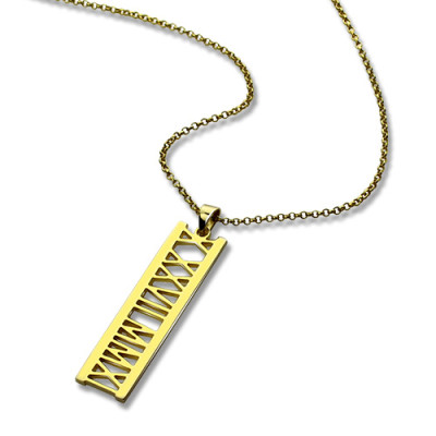 Vetical Roman Bar Necklace 18ct Gold