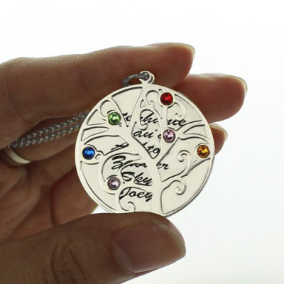 Family Tree Pendant Necklace With Birthstone Silver 
