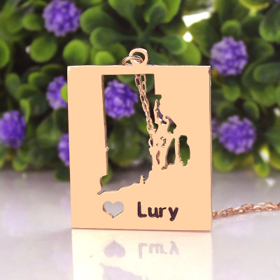 Personalized Rhode State Dog Tag With Heart  Name Rose Gold Plate