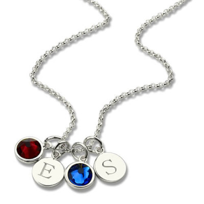 Personalized Double Initial Charm Necklace with Birthstone 