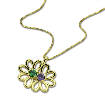 Personalized Double Flower Pendant with Birthstone 18ct Gold Silver 