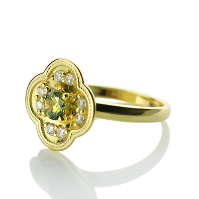 Blossoming Engagement Ring Engraved Birthstone 18ct Gold 