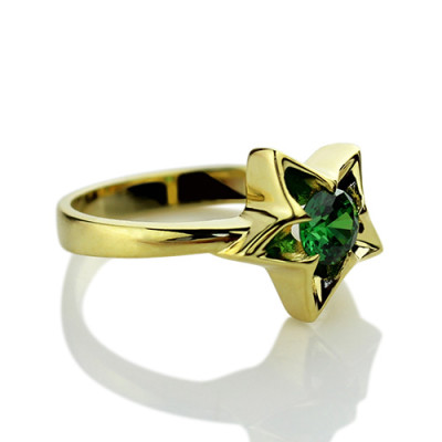 Personalized Star Ring with Birthstone Gold Plated Silver 