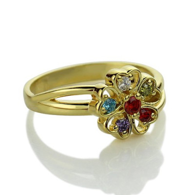 Birthstone Flower Promise Ring with Name 18ct Gold 