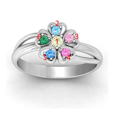 Birthstone Flower Promise Ring with Name 18ct Gold 