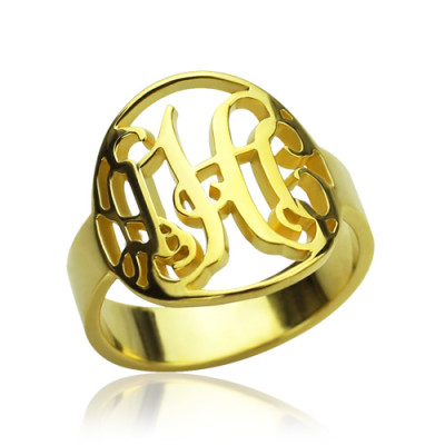 Custom Circle Cut Out Monogrammed Ring 18ct Gold