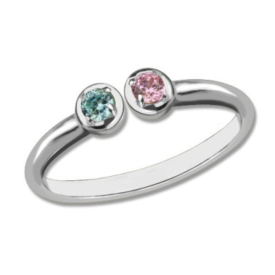 2 Stone Dual Birthstone Cuff Ring Sterling Silver 